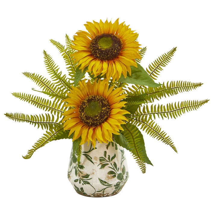 Fleur De Lis Living Artificial Fern Sunflower Floral Arrangements in